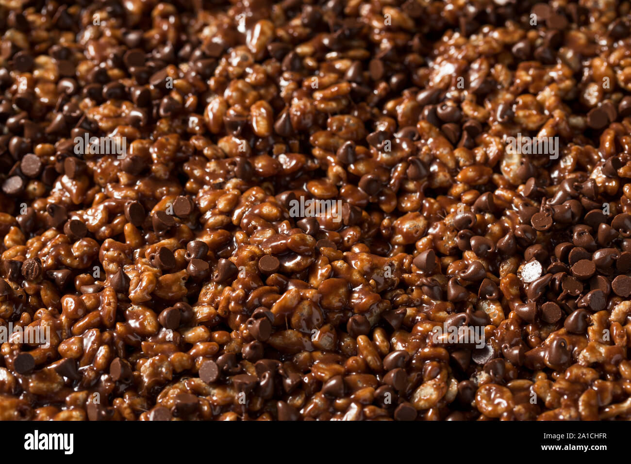 Homemade Chocolate Rice Crispy Treats with Marshmallows Stock Photo