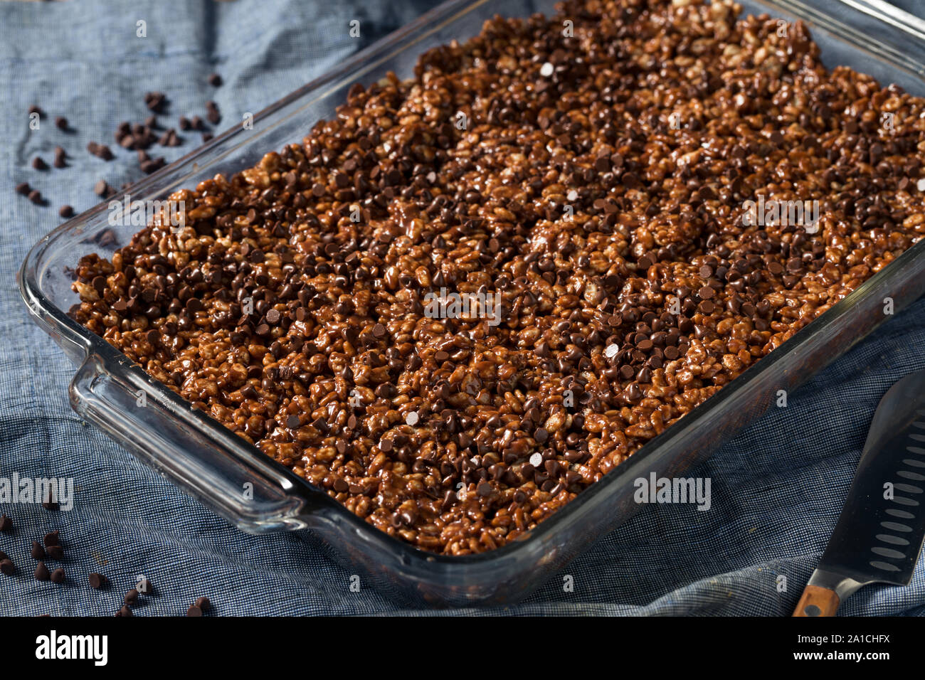 Homemade Chocolate Rice Crispy Treats with Marshmallows Stock Photo Alamy