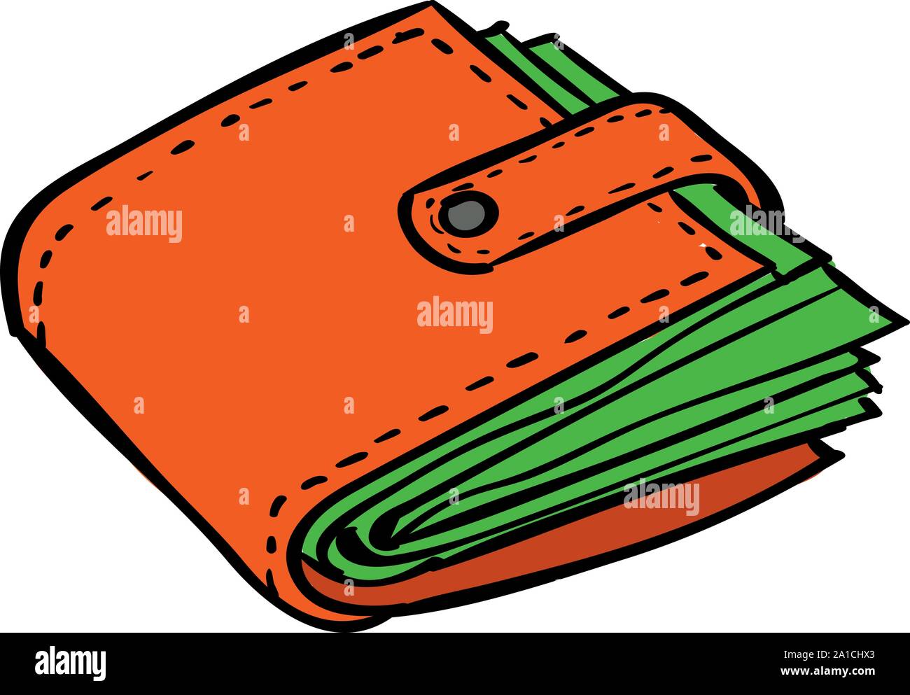 Orange wallet, illustration, vector on white background. Stock Vector