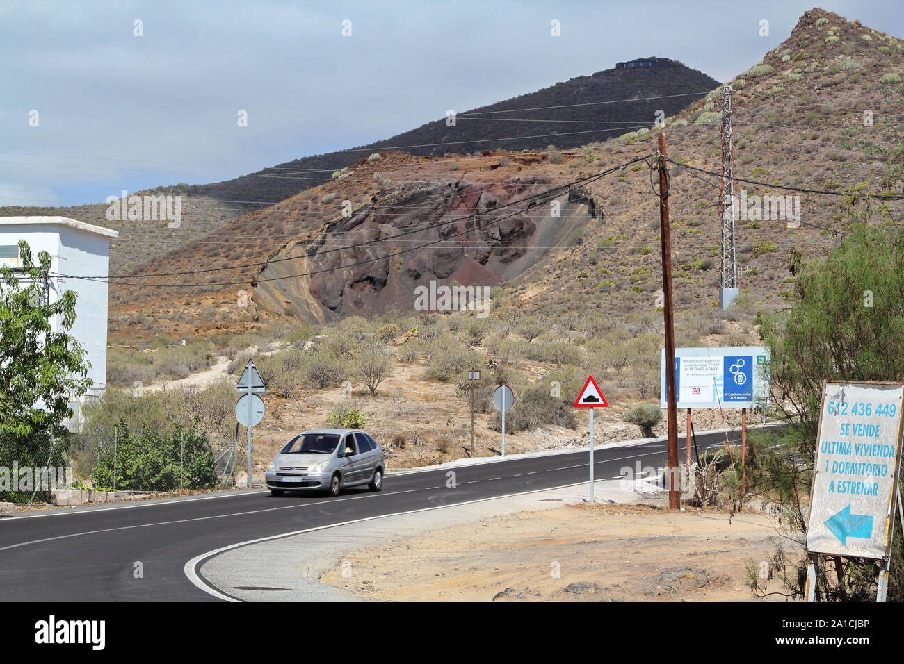 sink hole, sand pit, Rural drive, South side, Tenerife, Canary Islands, Spain; 2019 Stock Photo