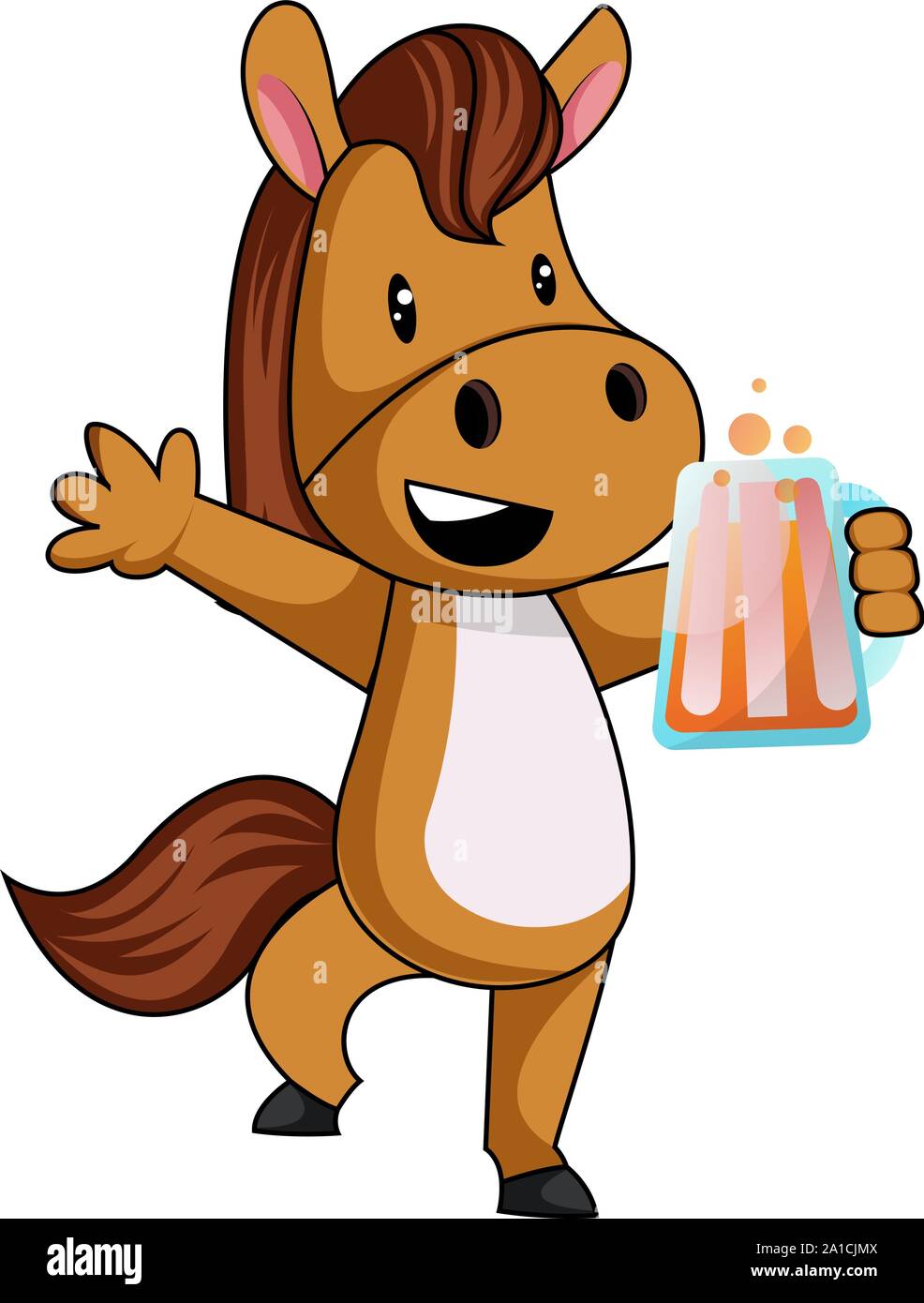 Horse with beer, illustration, vector on white background. Stock Vector