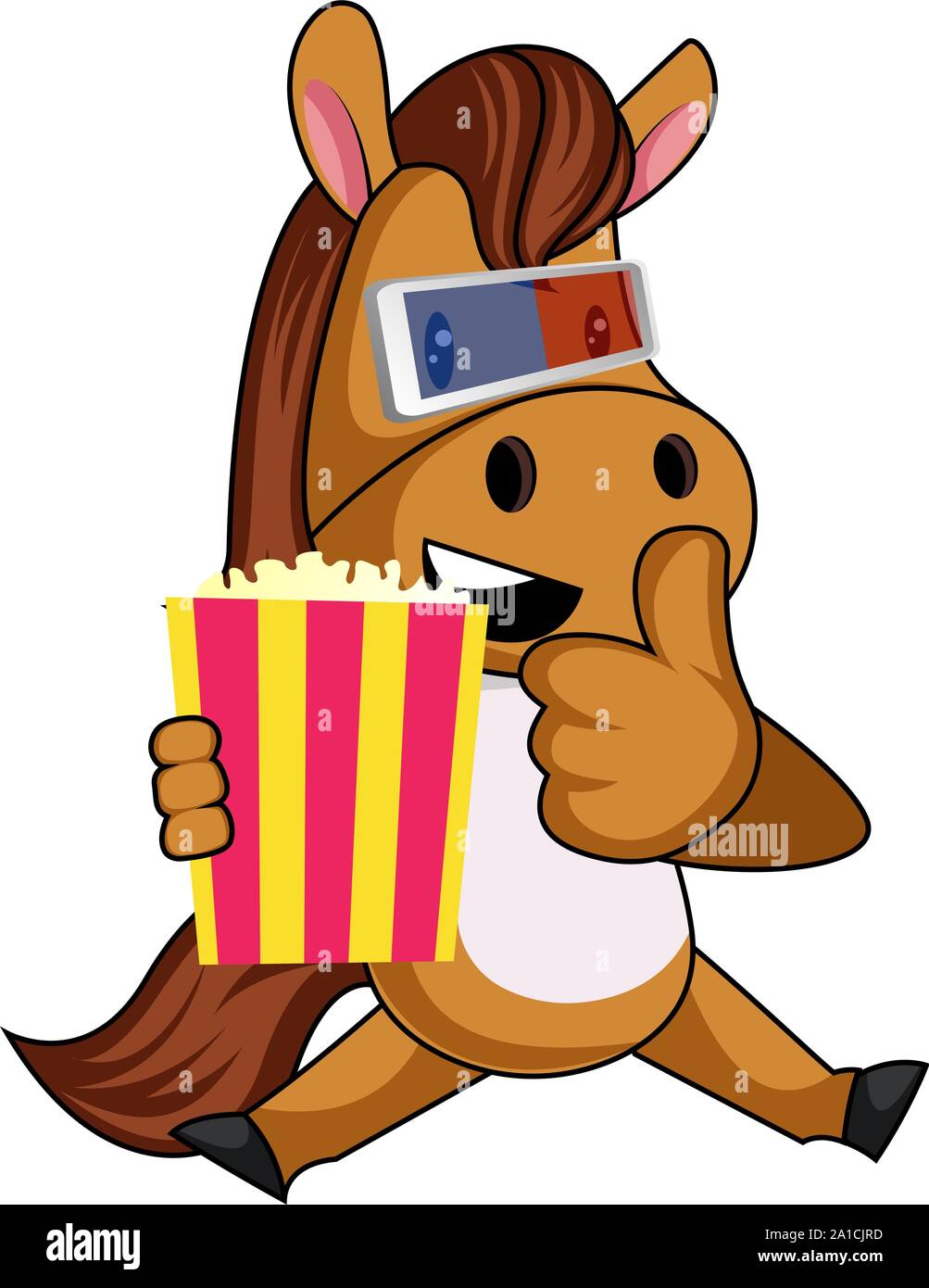 Horse with popcorn, illustration, vector on white background Stock