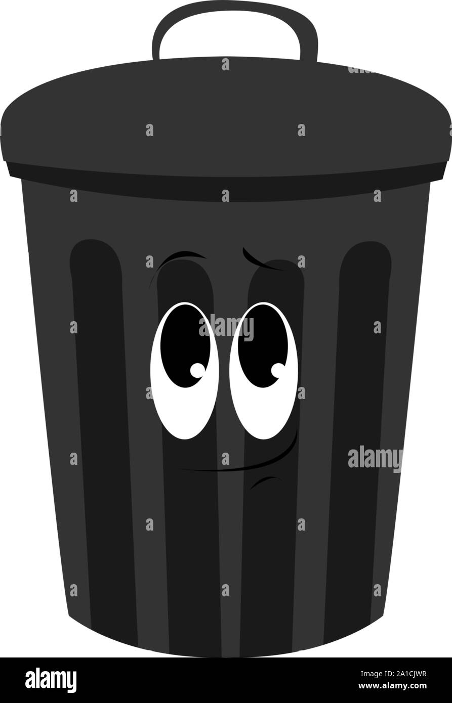 Black trash can, illustration, vector on white background. Stock Vector