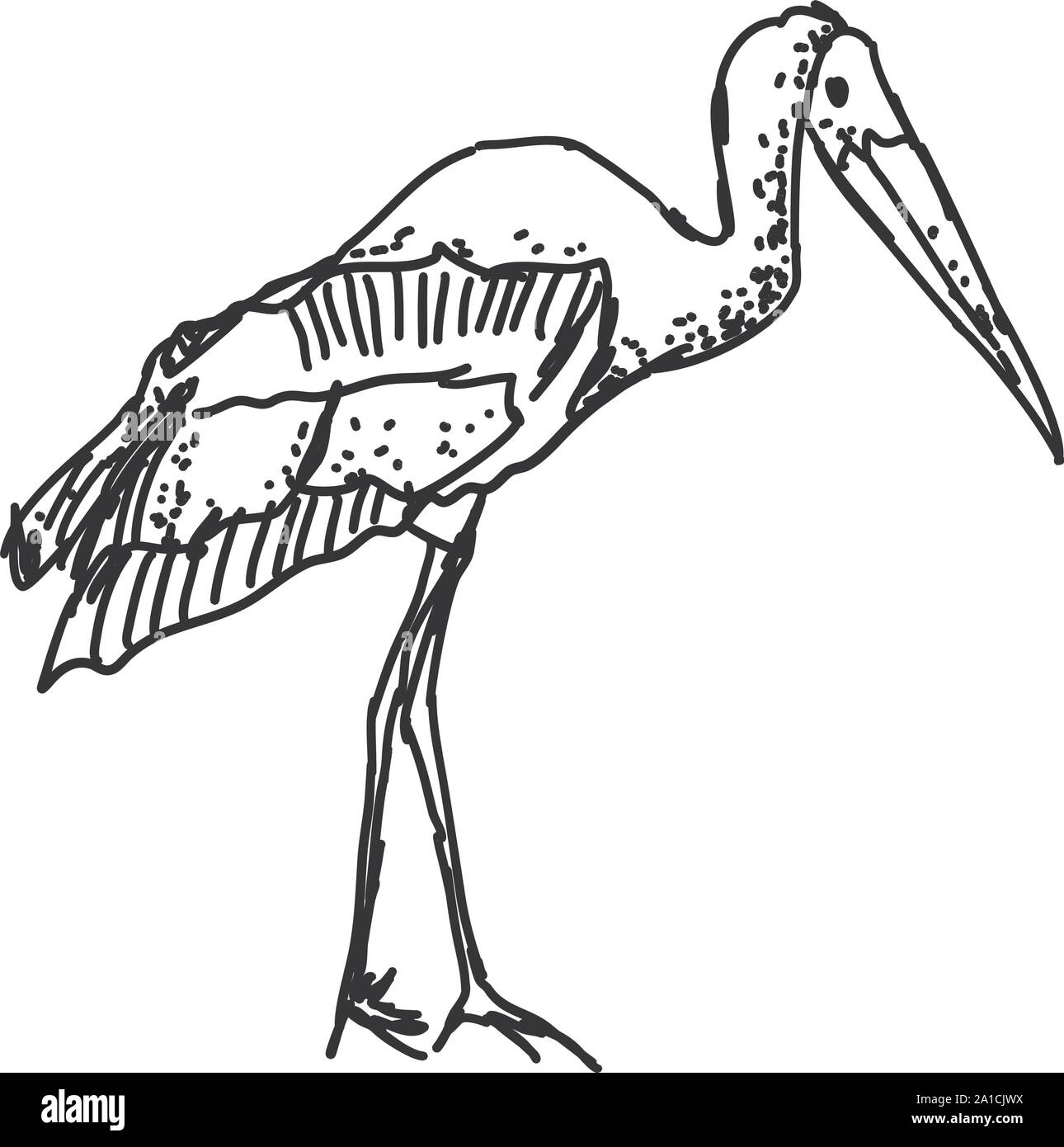 Stork drawing, illustration, vector on white background Stock Vector