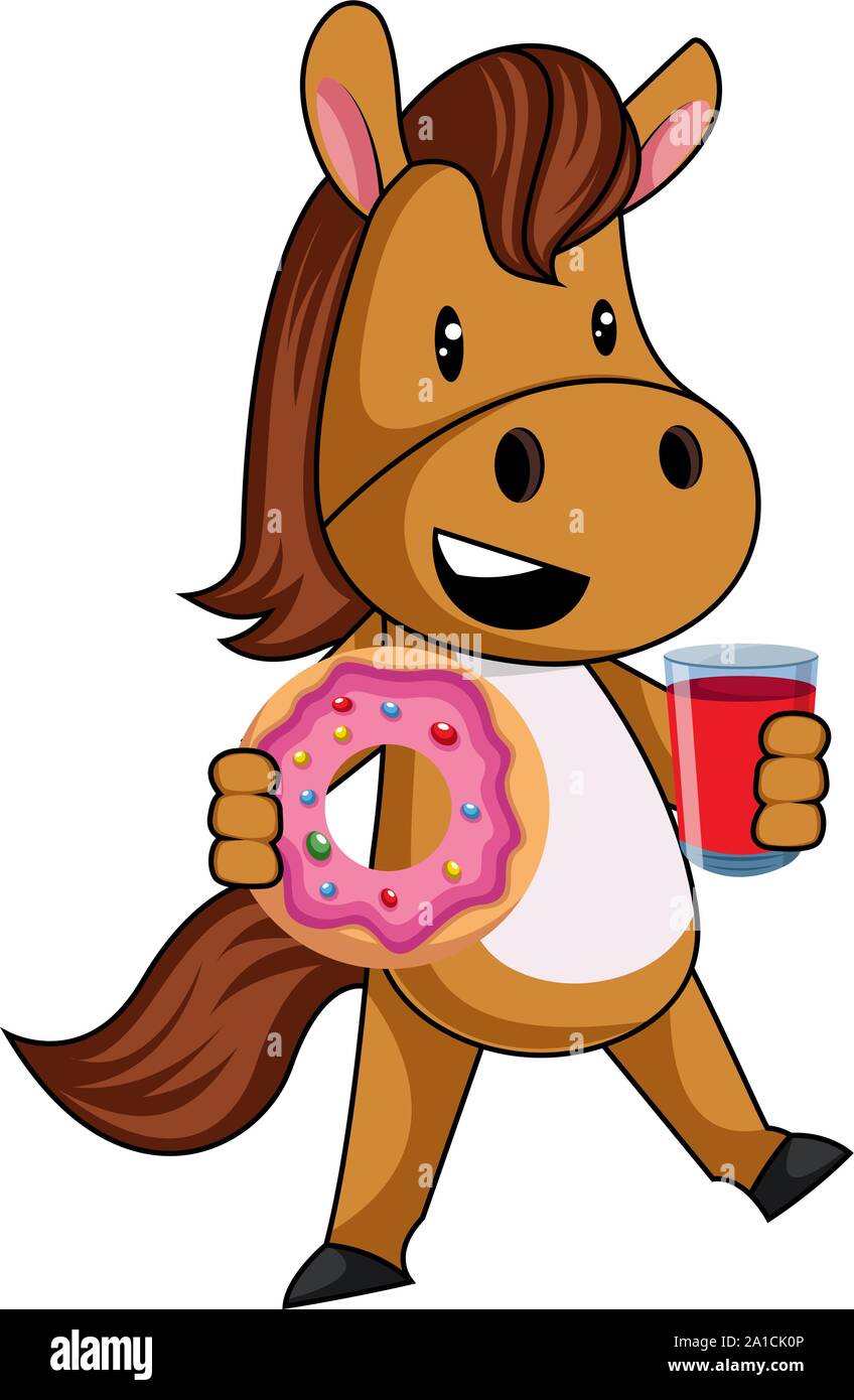 Horse with donut, illustration, vector on white background. Stock Vector