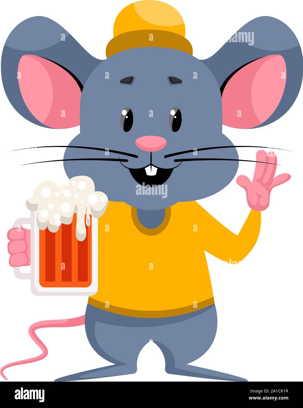 Mouse with beer, illustration, vector on white background. Stock Vector