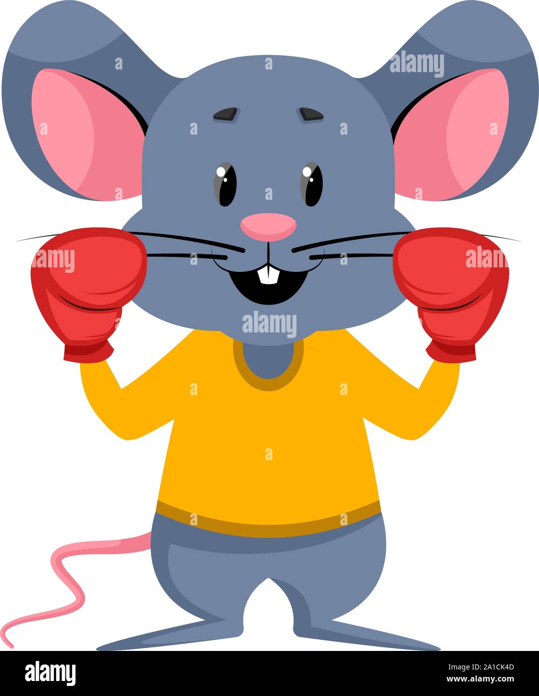 Mouse with boxing gloves, illustration, vector on white background. Stock Vector