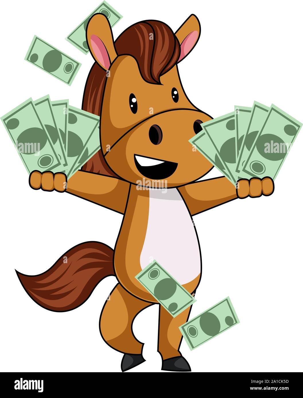 Horse with money, illustration, vector on white background Stock Vector