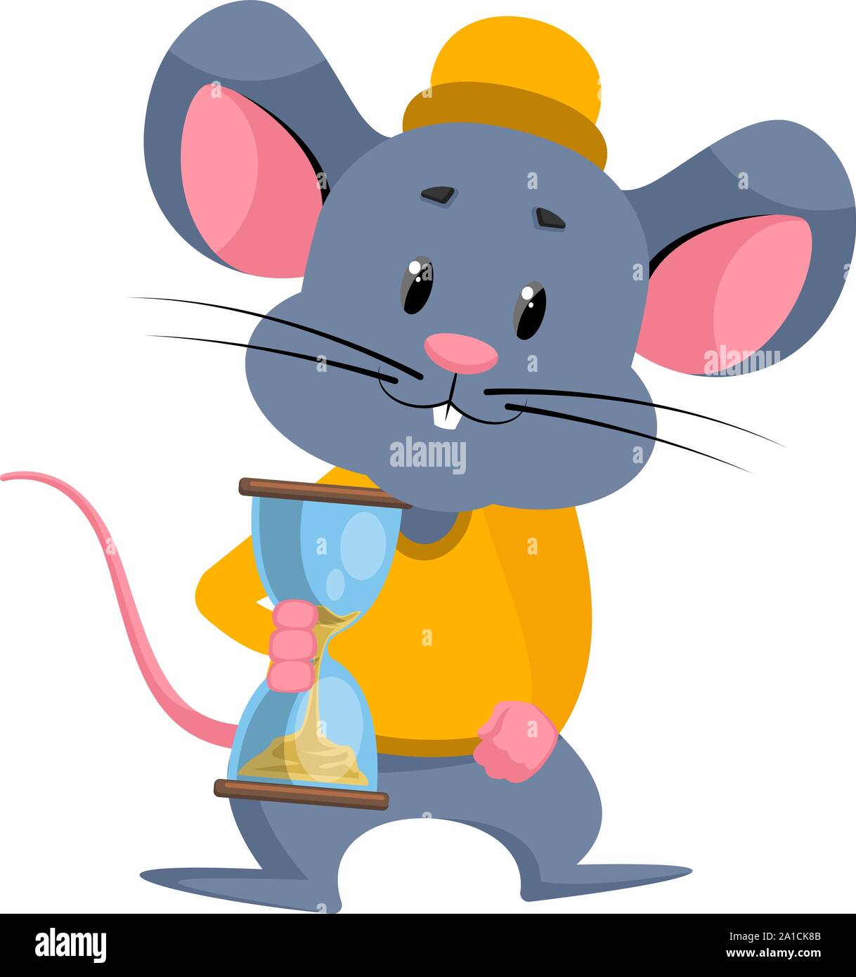 Mouse with sand clock, illustration, vector on white background. Stock Vector