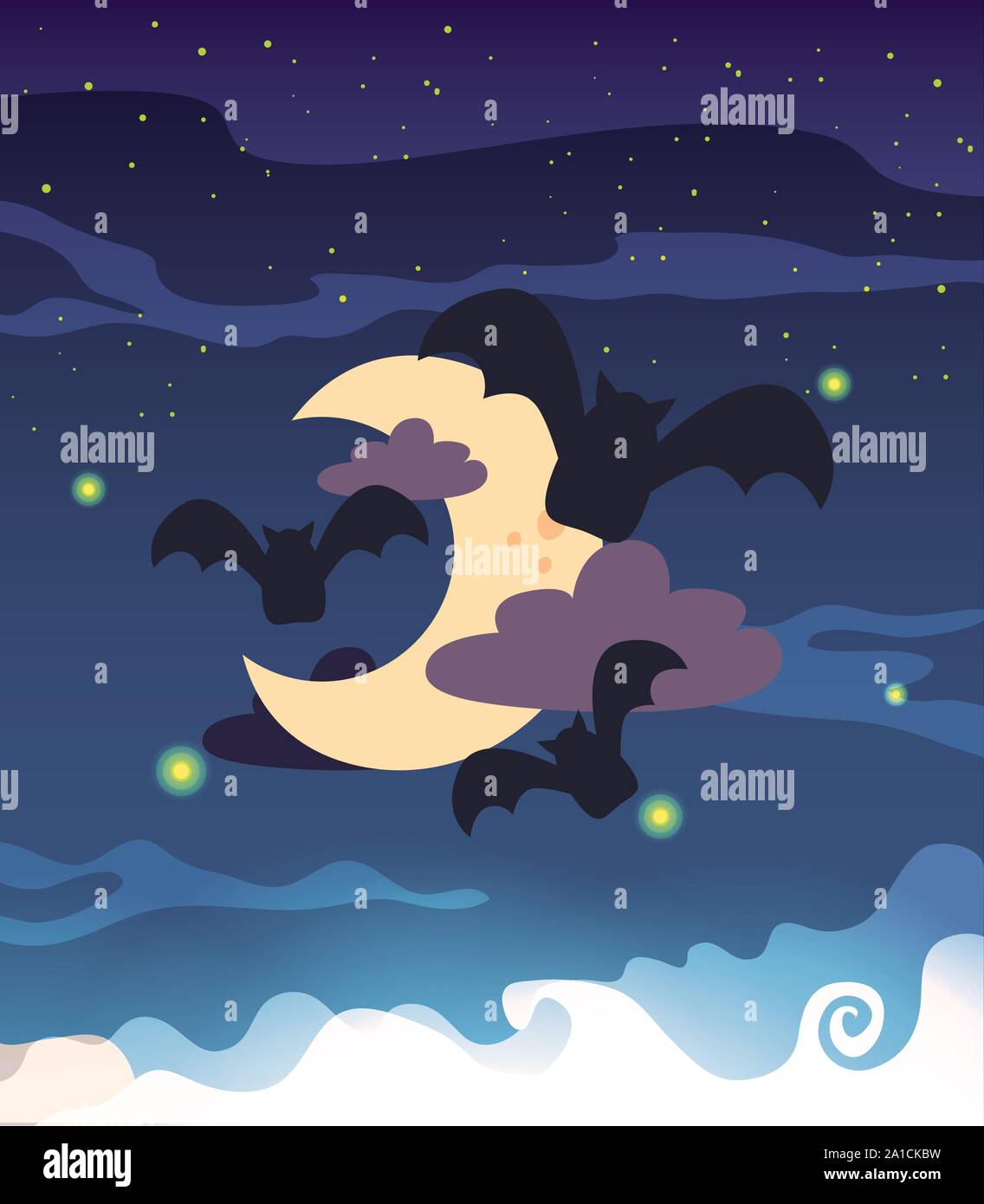 bats flying in scene of halloween vector illustration design Stock ...