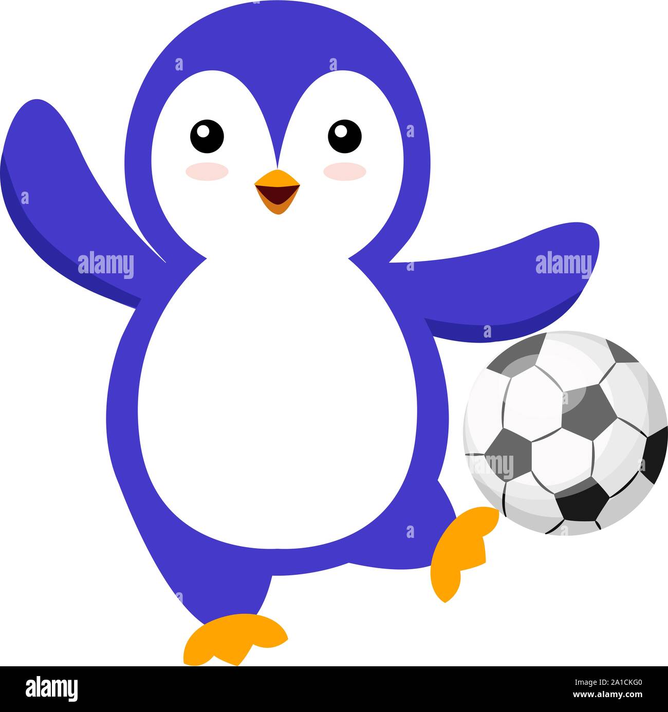 Penguin with football, illustration, vector on white background. Stock Vector