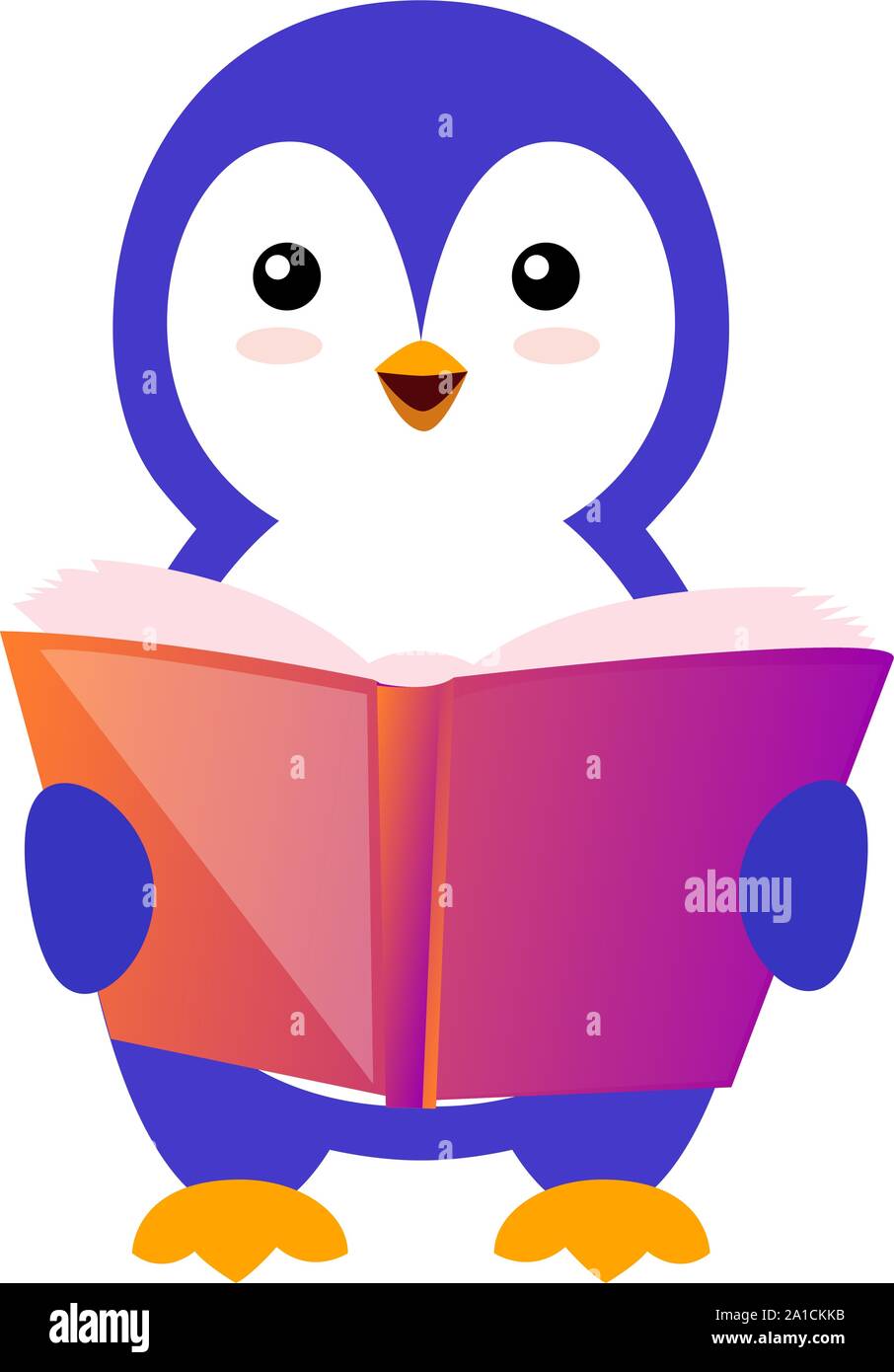 Penguin reading book, illustration, vector on white background. Stock Vector