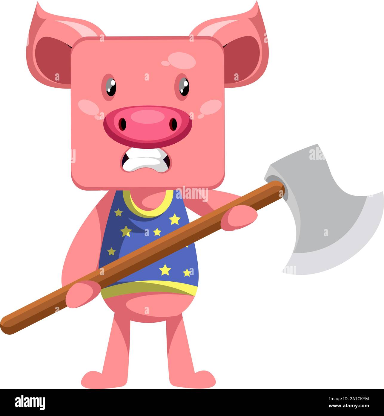 Pig with axe, illustration, vector on white background. Stock Vector