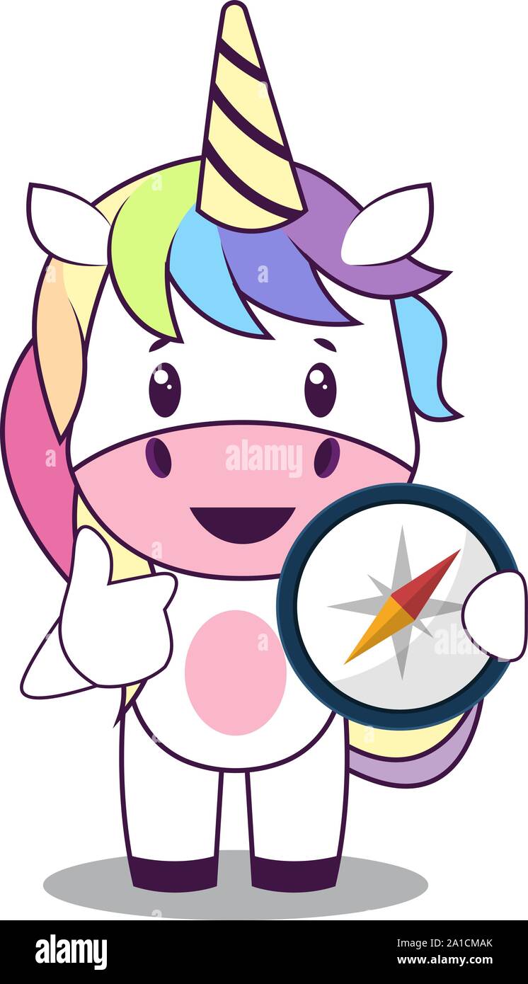 Unicorn with compas, illustration, vector on white background. Stock Vector