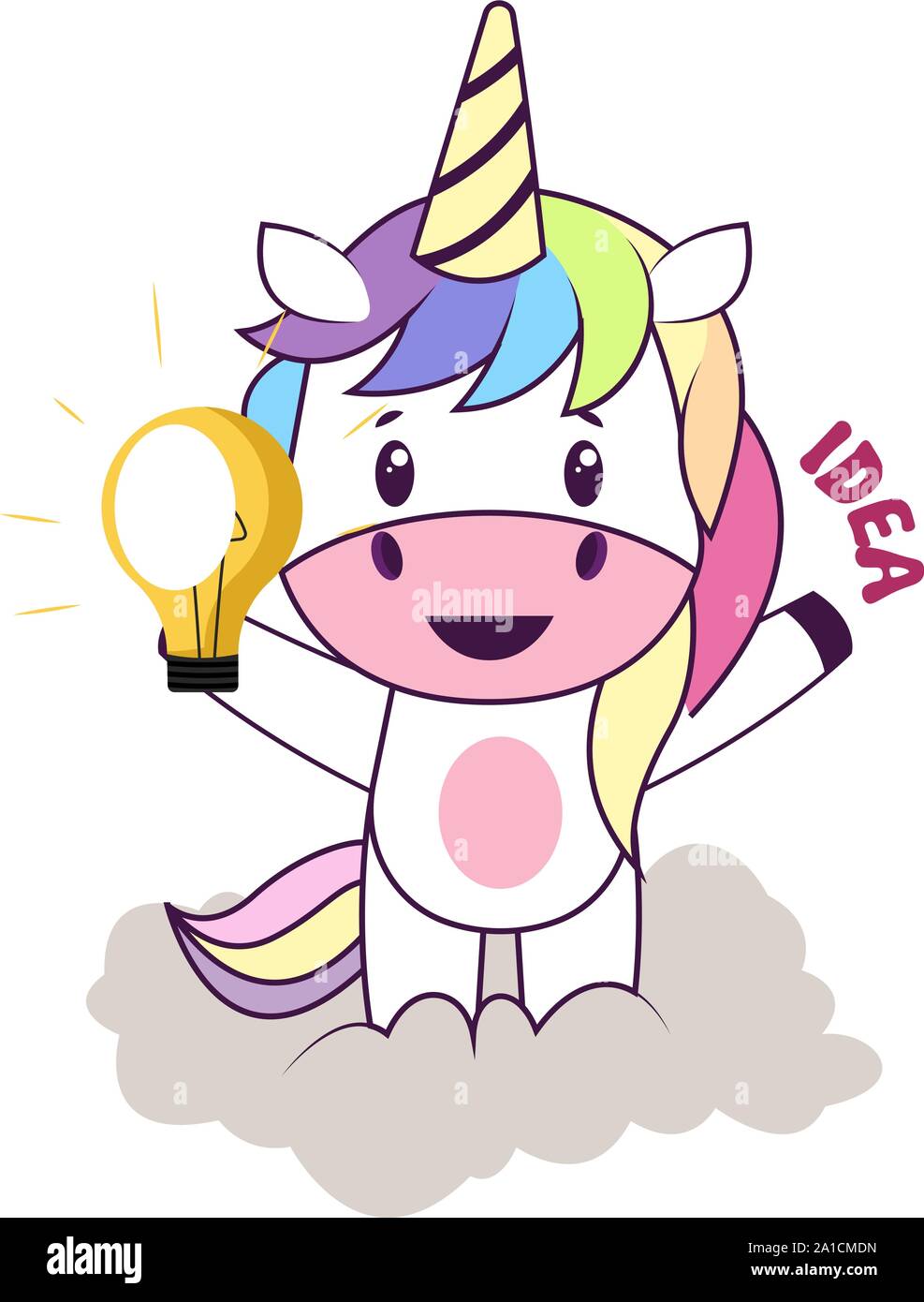 Unicorn with lightbulb, illustration, vector on white background Stock ...