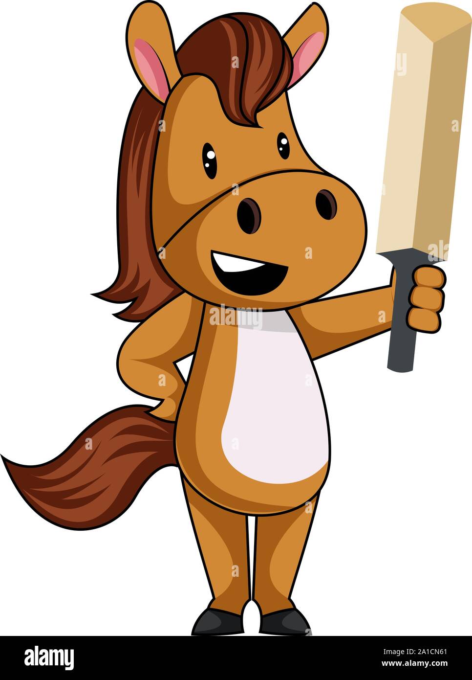 Horse with cricket bat, illustration, vector on white background. Stock Vector