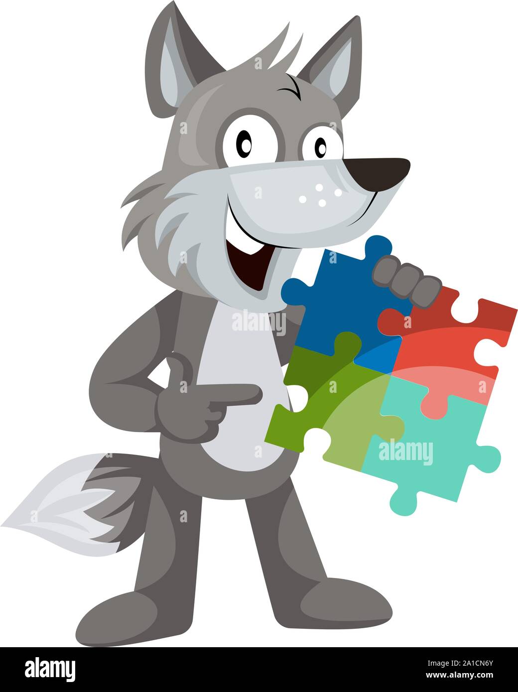Wolf with puzzle, illustration, vector on white background. Stock Vector