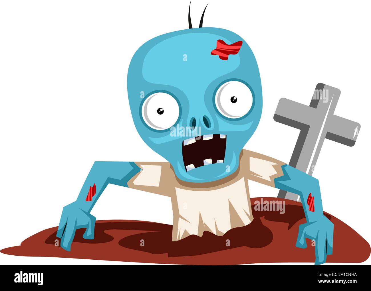 Zombie in grave, illustration, vector on white background. Stock Vector