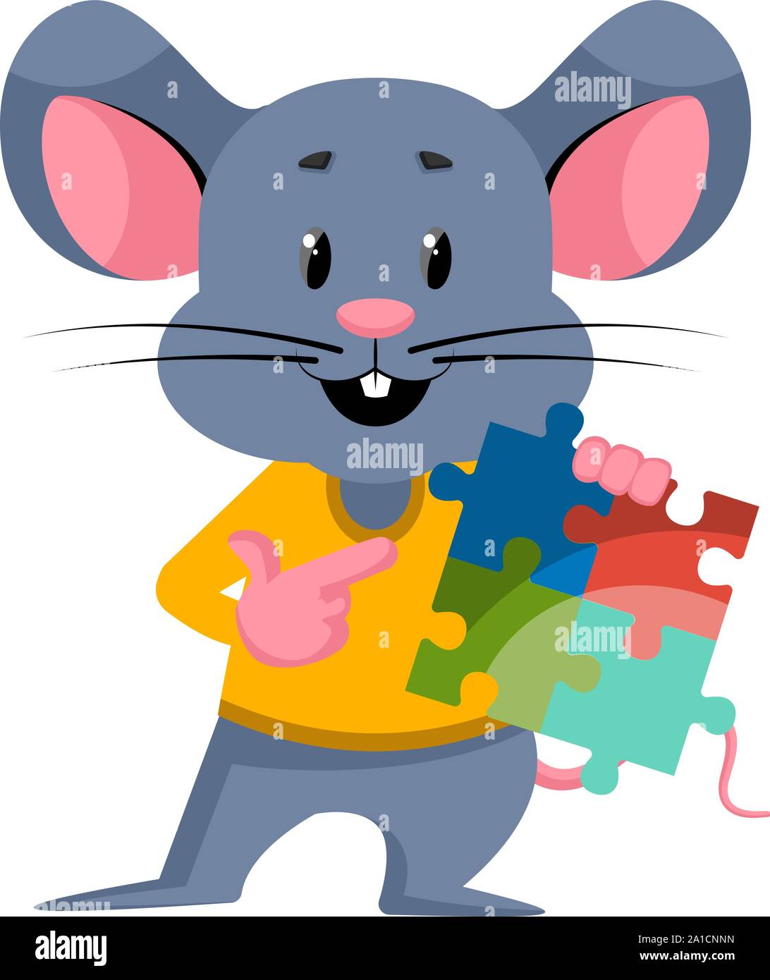 Mouse with puzzle, illustration, vector on white background. Stock Vector
