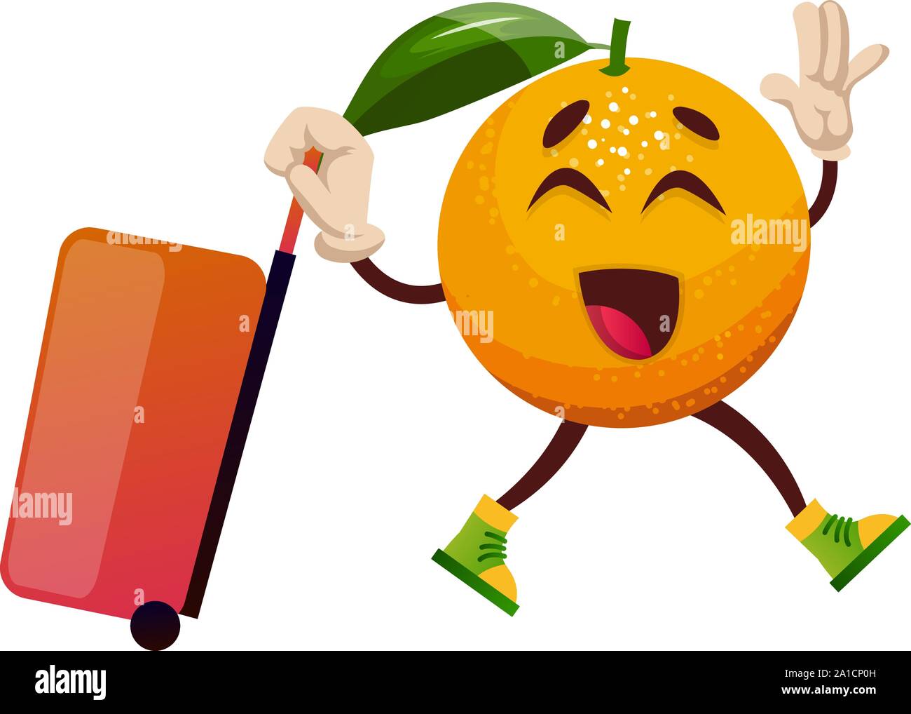 Orange with suitcase, illustration, vector on white background. Stock Vector