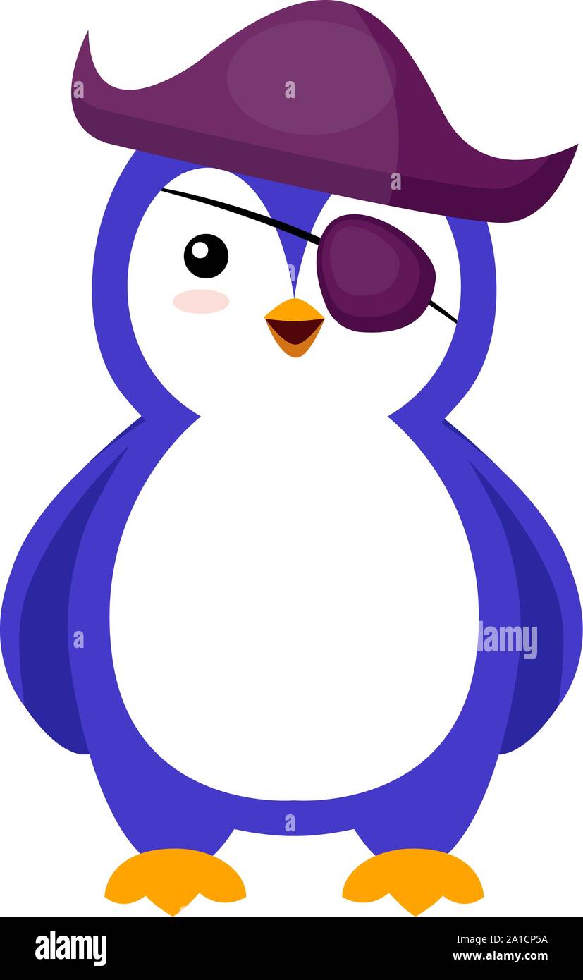 Pirate penguin, illustration, vector on white background. Stock Vector