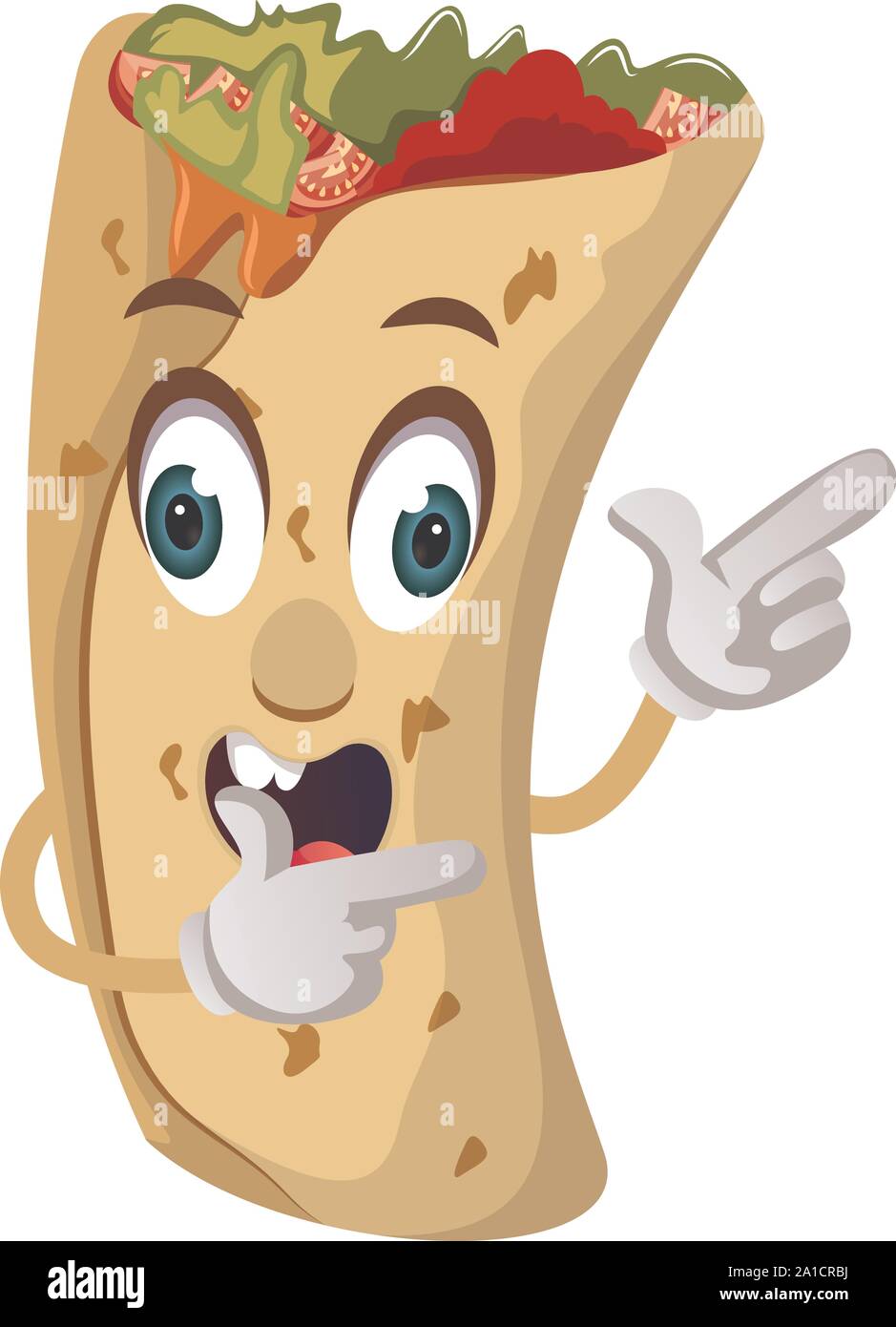 Burrito showing with hand, illustration, vector on white background. Stock Vector