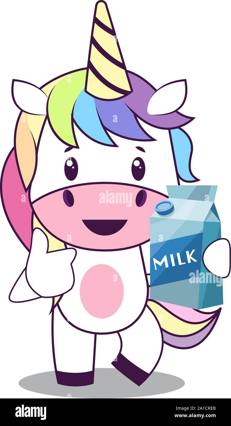 Unicorn with milk, illustration, vector on white background. Stock Vector