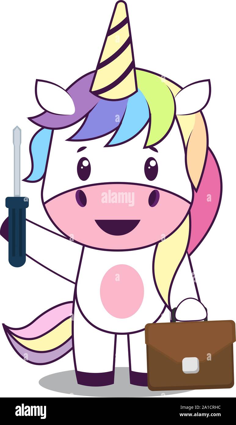 Unicorn with tools, illustration, vector on white background. Stock Vector
