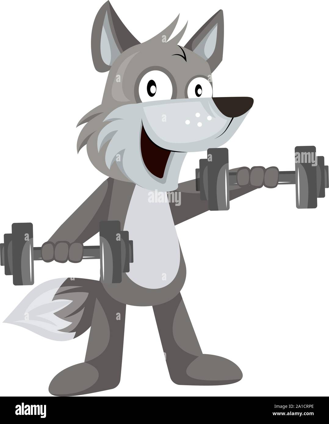 Wolf with weights, illustration, vector on white background. Stock Vector