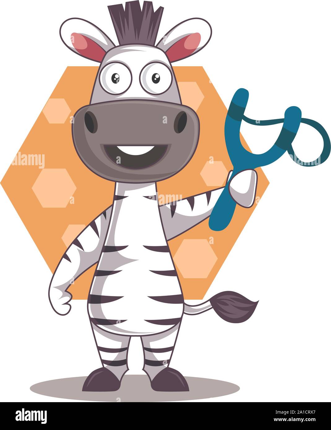 Zebra with sling shot, illustration, vector on white background. Stock Vector
