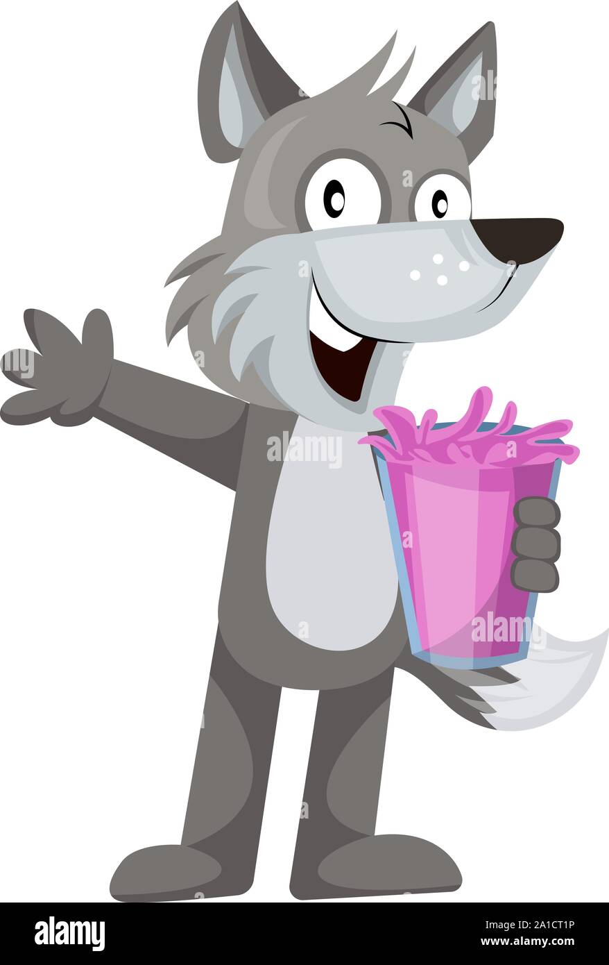 Wolf with pink juice, illustration, vector on white background Stock