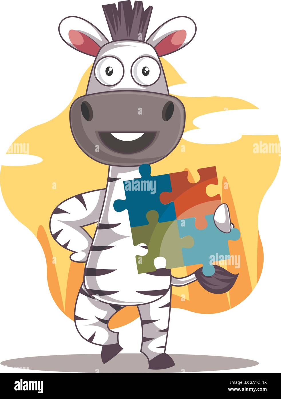 Zebra with puzzle, illustration, vector on white background. Stock Vector