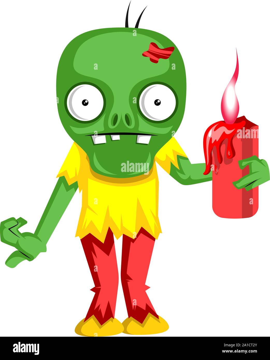 Zombie with candle, illustration, vector on white background Stock