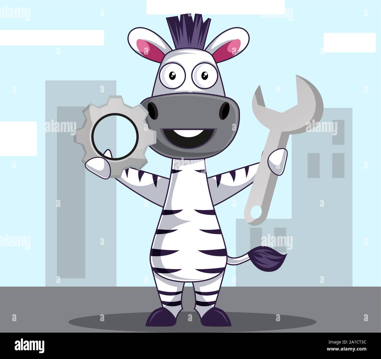 Zebra with wrench, illustration, vector on white background. Stock Vector