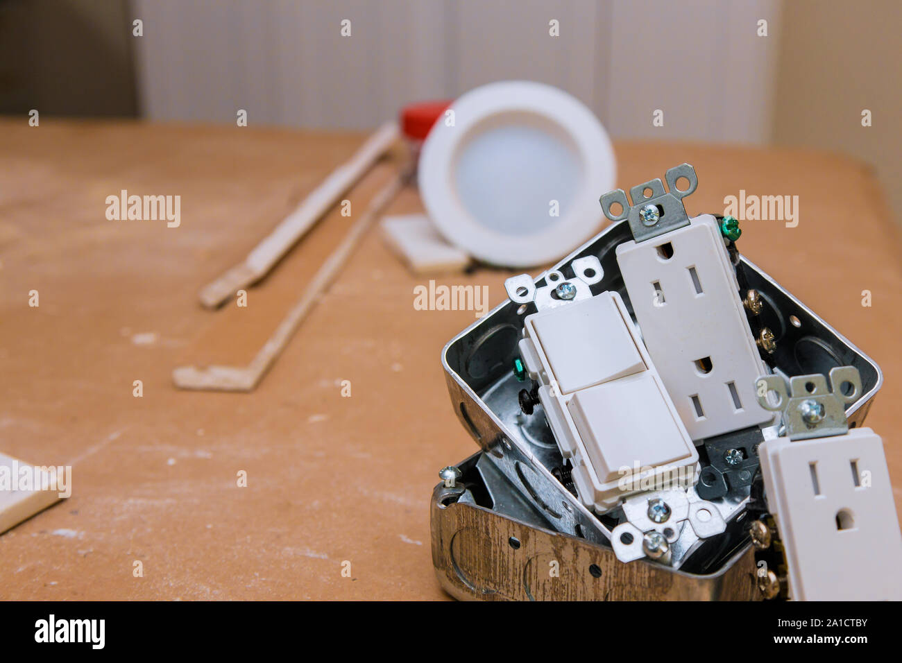 Electrical socket and switch closeup on installation, replacement