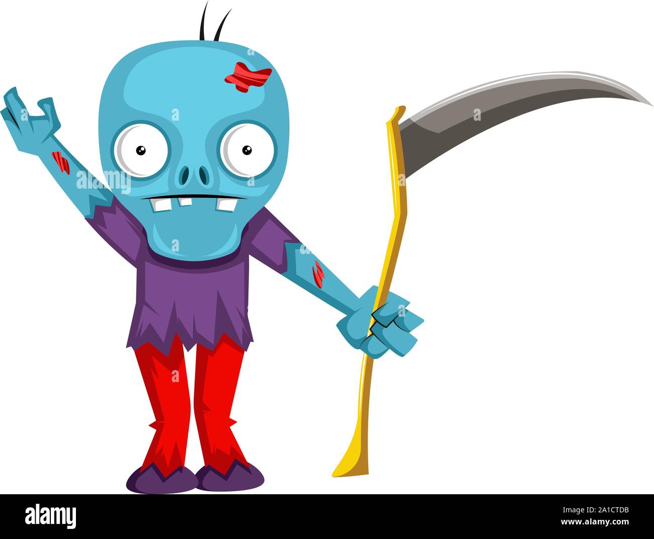 Zombie with spear, illustration, vector on white background. Stock Vector