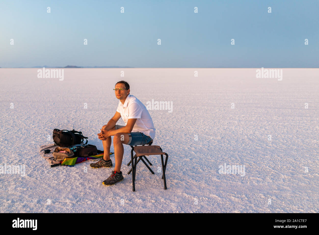 Bonneville Salt Flats near Salt Lake City, Utah at twilight after