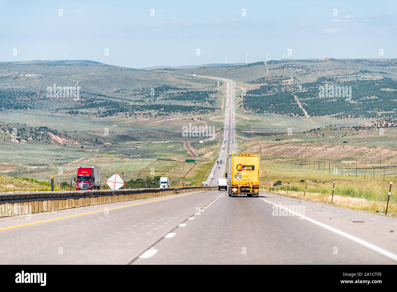 Evanston, USA - July 25, 2019: Border city between Wyoming and Utah on interstate 80 highway 