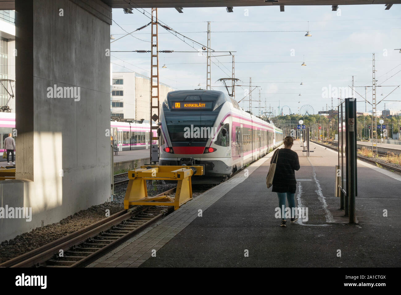U train to Kirkkonummi at Helsinki Railway Station Stock Photo
