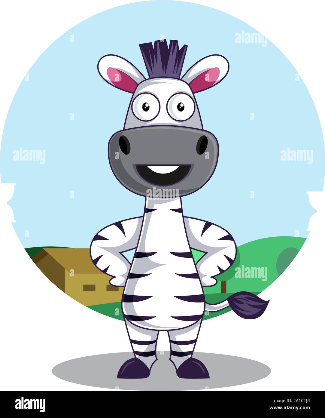 Zebra standing, illustration, vector on white background. Stock Vector