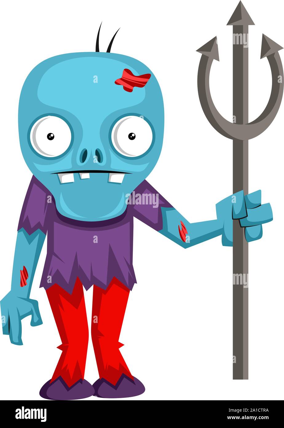 Zombie with spear, illustration, vector on white background. Stock Vector