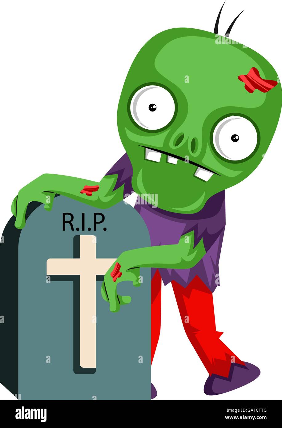 Zombie at grave, illustration, vector on white background. Stock Vector