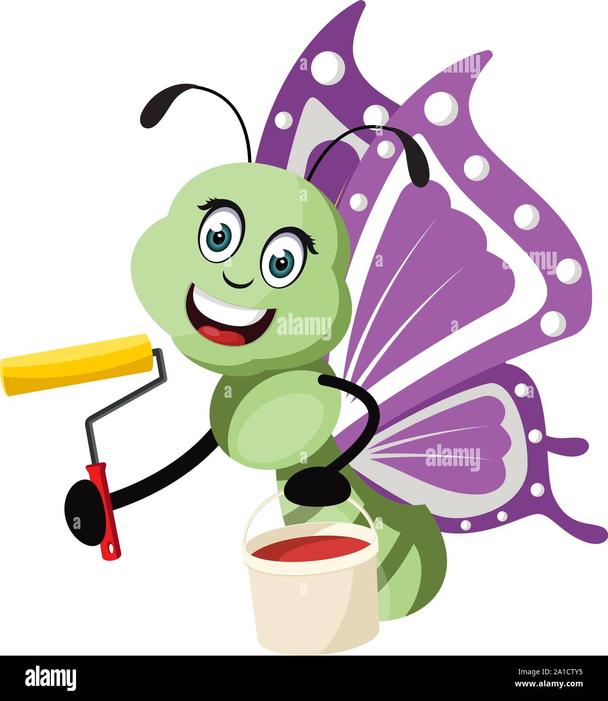 Butterfly with paintbrush, illustration, vector on white background. Stock Vector