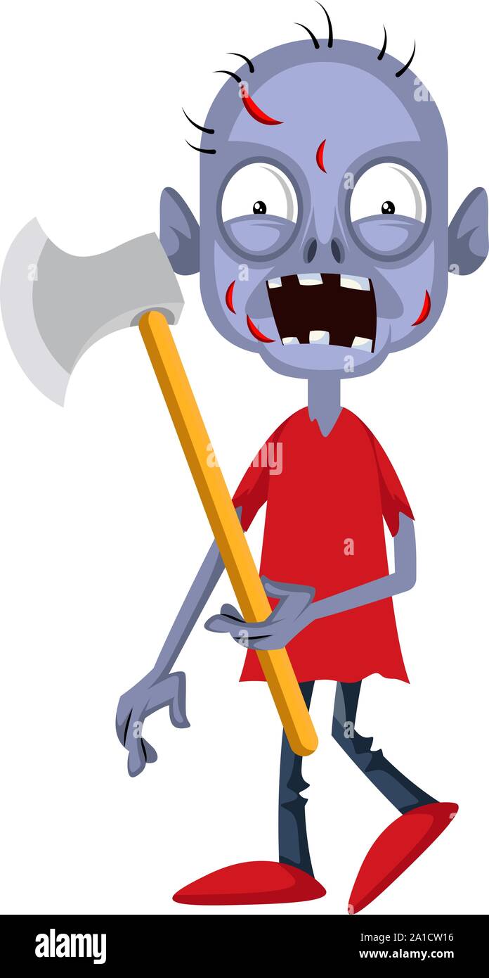 Zombie with axe, illustration, vector on white background. Stock Vector