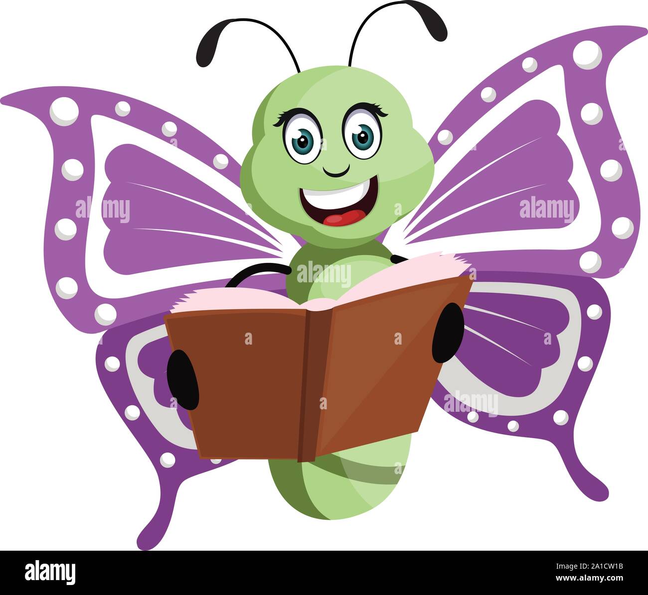Butterfly with book, illustration, vector on white background Stock
