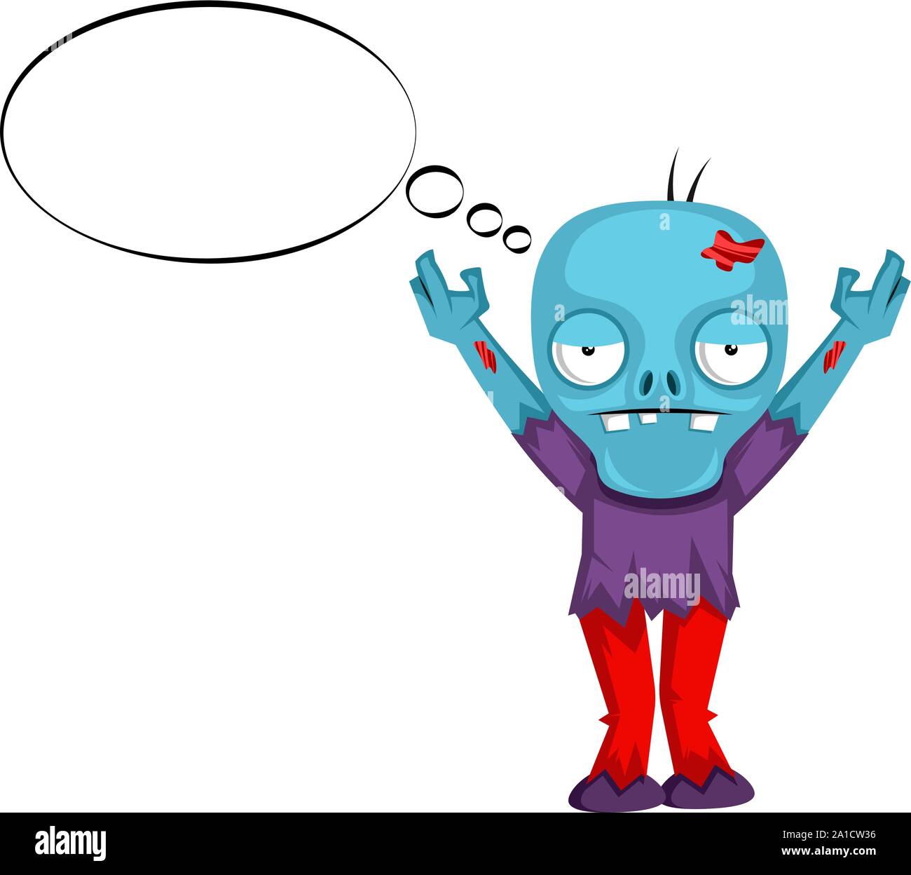 Zombie thinking, illustration, vector on white background. Stock Vector