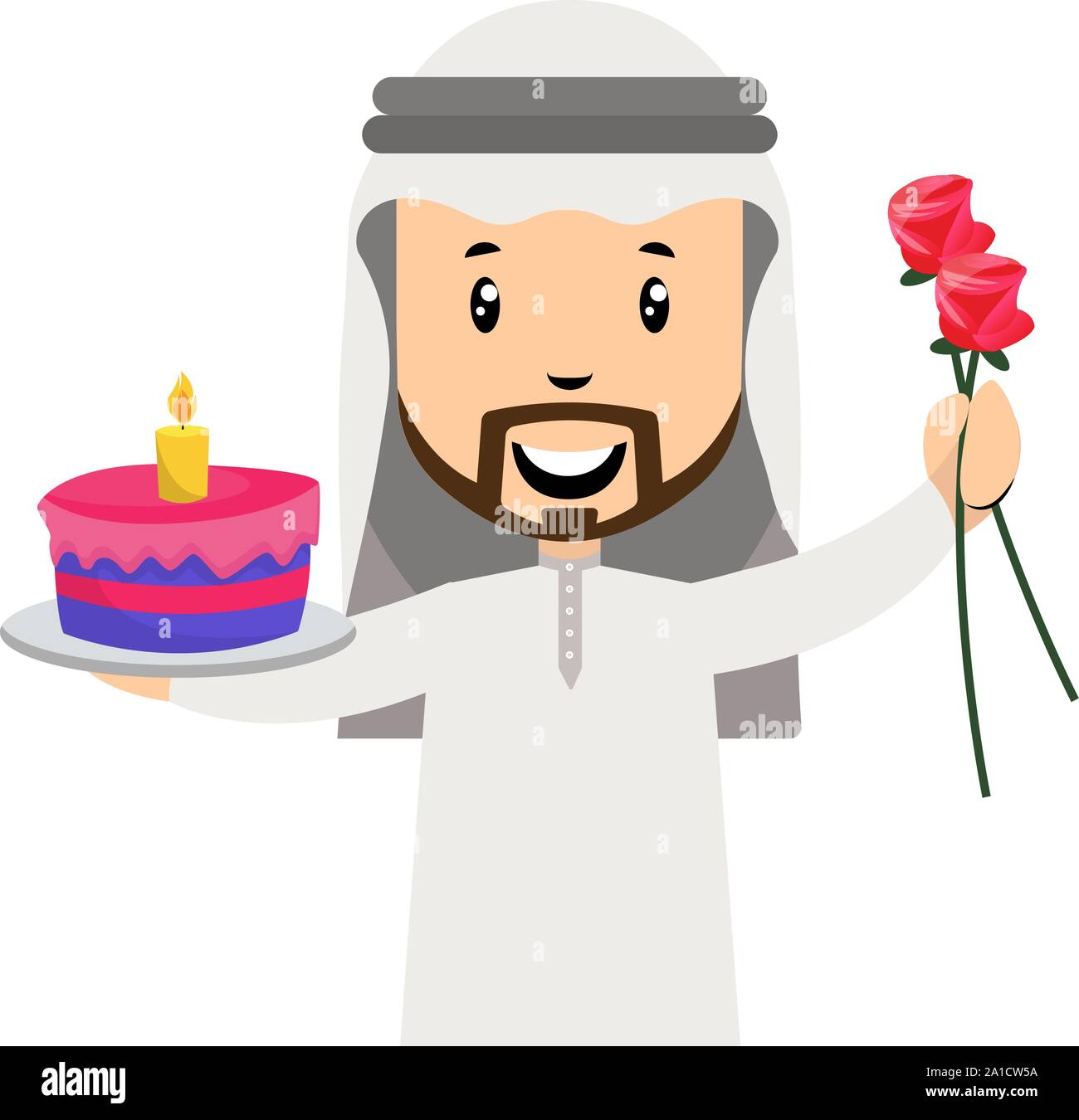 Arab men with roses, illustration, vector on white background. Stock Vector