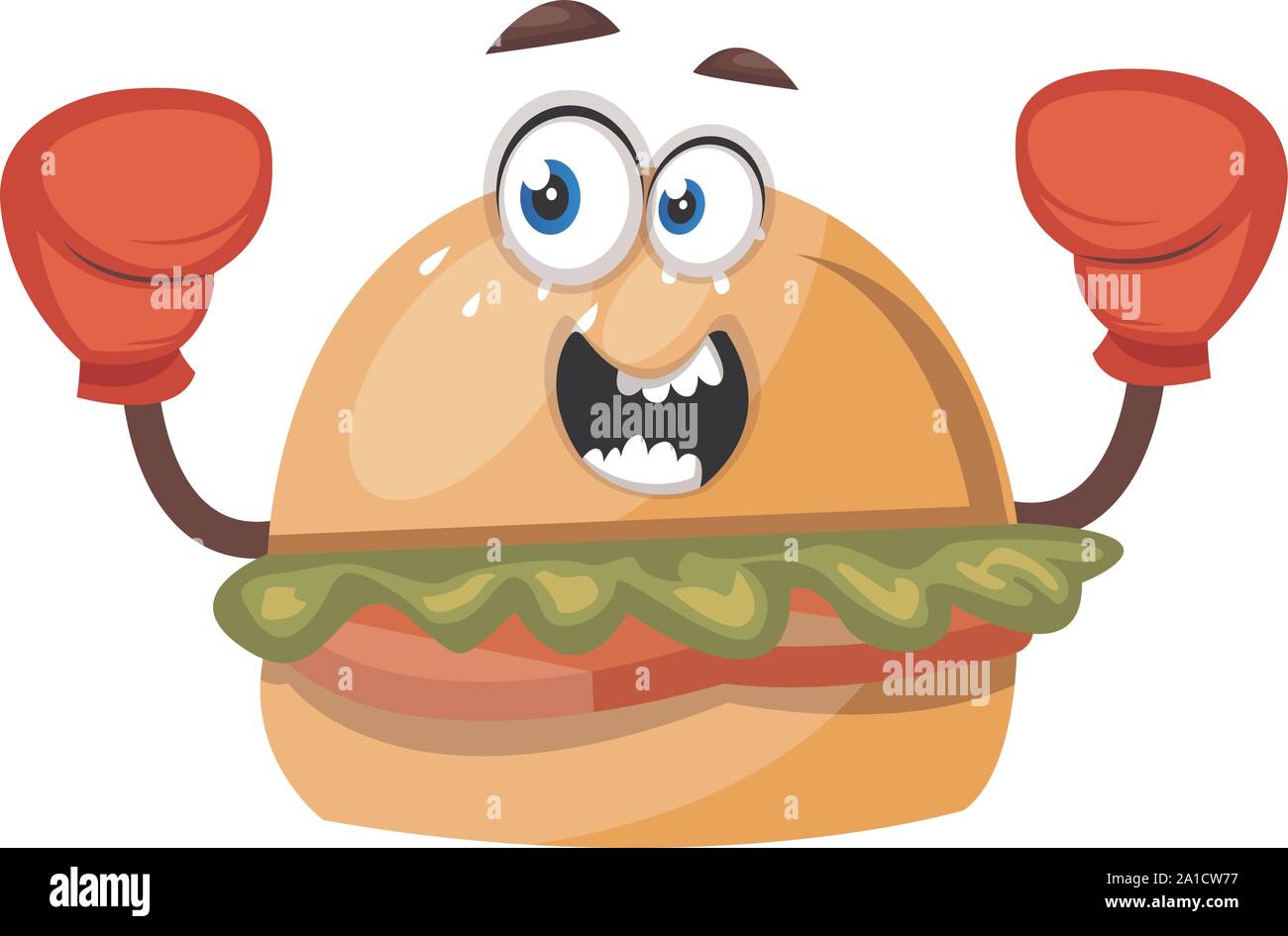 Burger with red gloves, illustration, vector on white background. Stock Vector