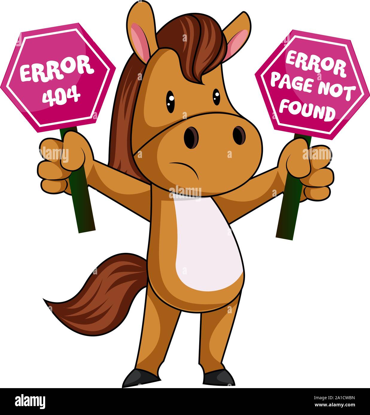 Horse with 404 error, illustration, vector on white background. Stock Vector