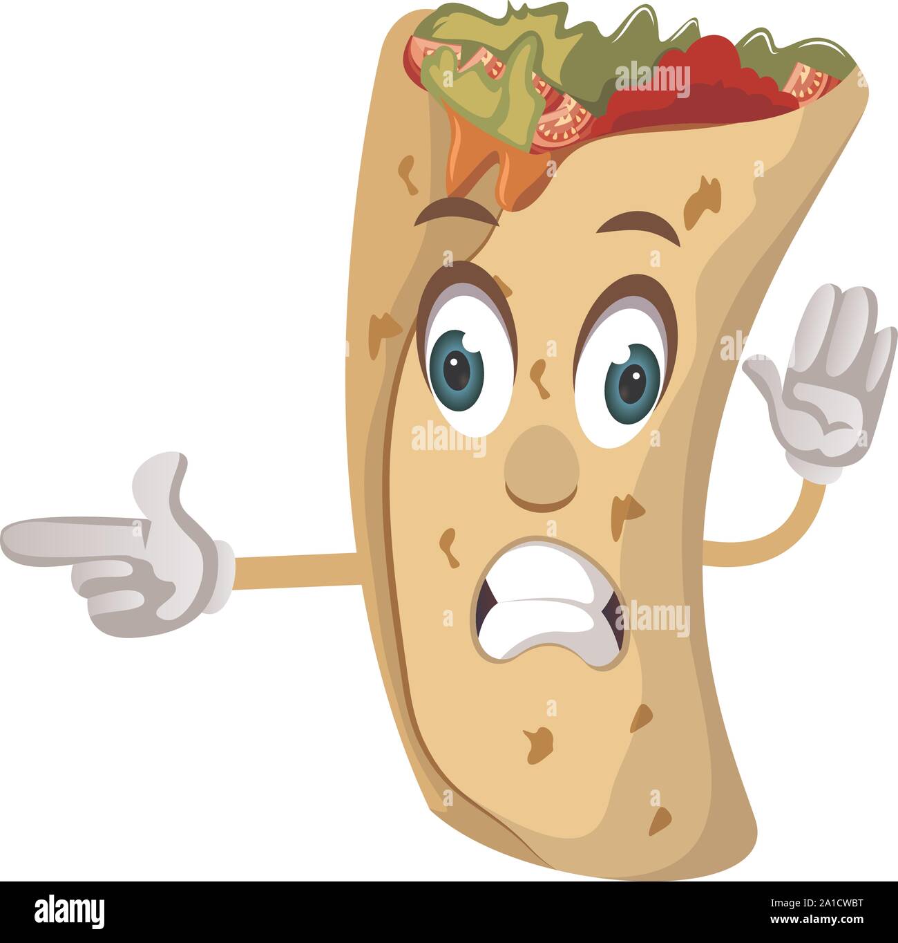 Burrito showing with hand, illustration, vector on white background. Stock Vector